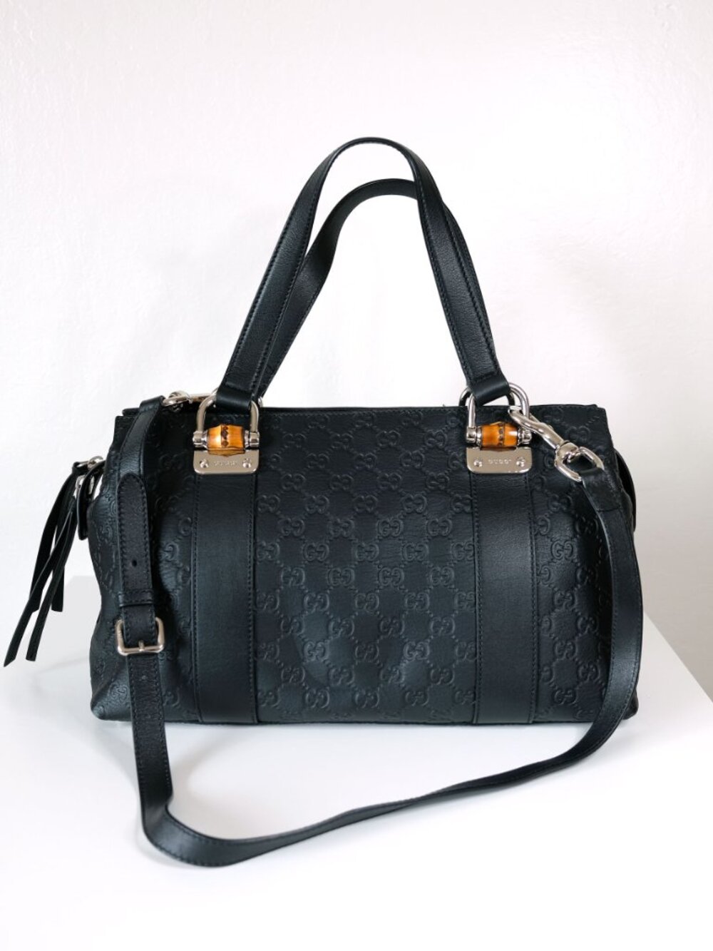 Gucci Guccissima Leather Bamboo Bar Tote, Excellent Condition, Matte Black - Picture 3 of 14